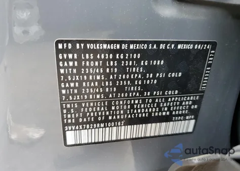 2024 Volkswagen Taos Sel из США, поврежденный, VIN 3VV4X7B29RM100162